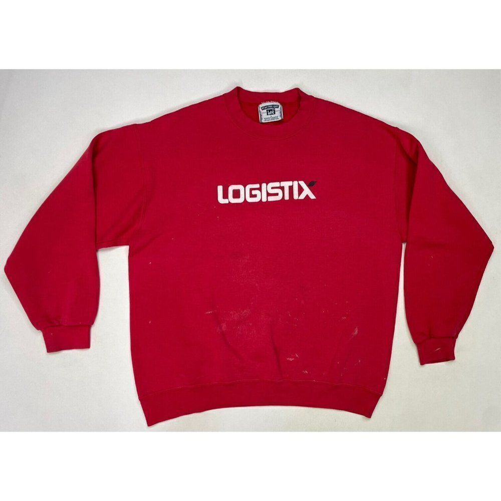 VINTAGE Logistix Graphic Pullover Sweatshirt Men Large Red 90s